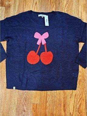 Simply Southern Navy Blue Cherry Knit Sweater L/XL